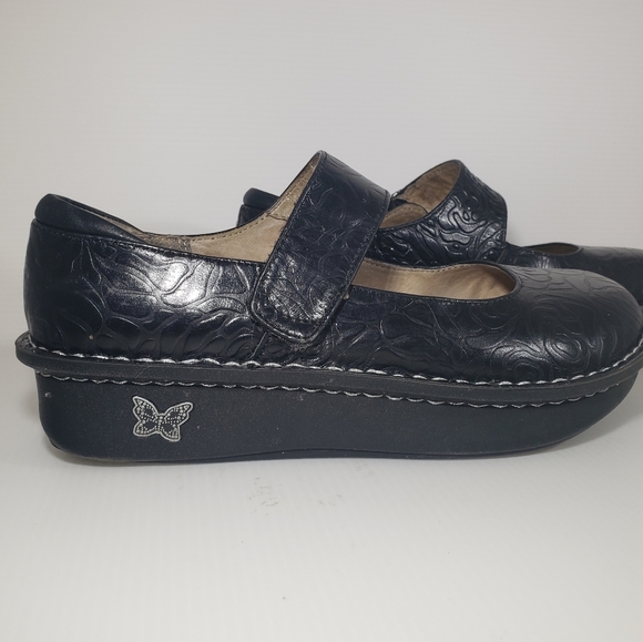 Alegria Shoes Alegria Leather Black Slide On Slip Resistant Arch